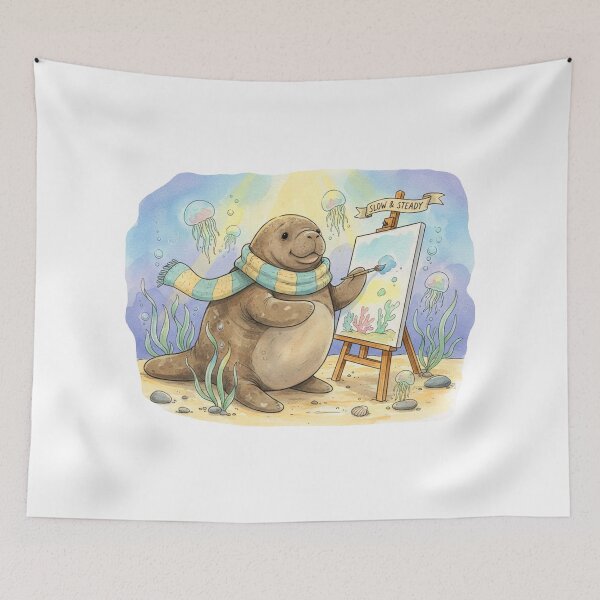 Item preview, Watercolor Manatee Painting Art designed and sold by Litely.