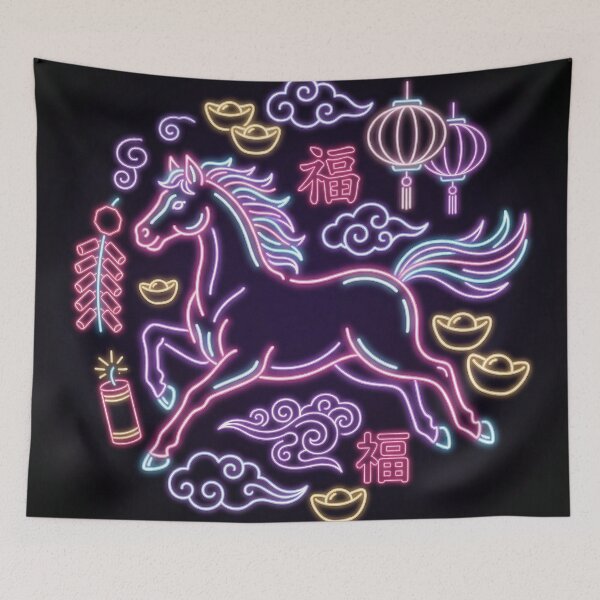 Item preview, Neon Glowing Zodiac Horse and Fortune Fu Character designed and sold by zzz888.