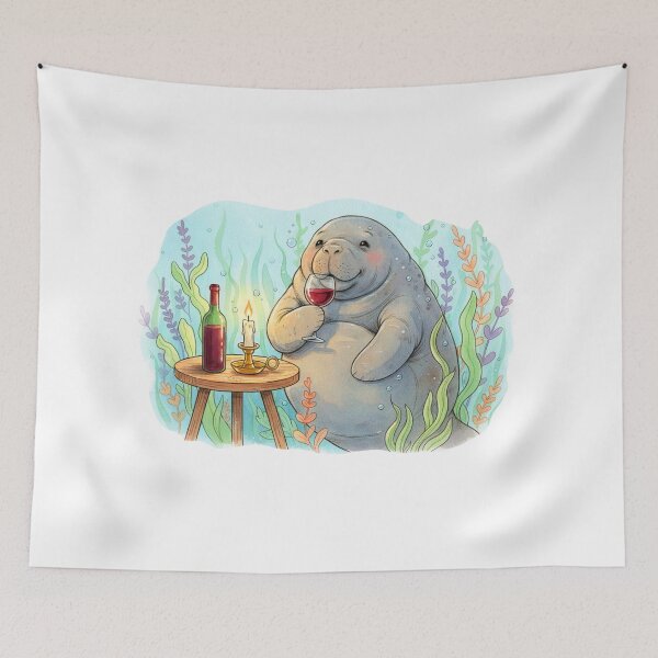 Item preview, Watercolor Manatee Wine Night designed and sold by Litely.