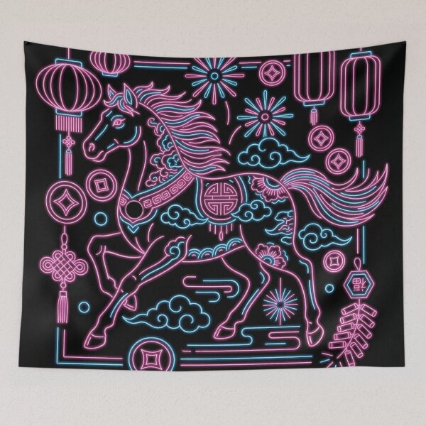 Item preview, Neon Cyberpunk Zodiac Horse and Auspicious Symbols designed and sold by zzz888.