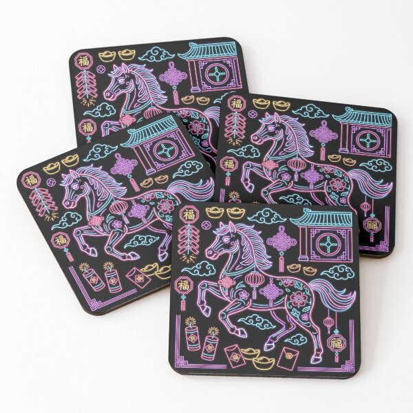 Item preview, Neon Floral Zodiac Horse and Fortune Symbols designed and sold by zzz888.