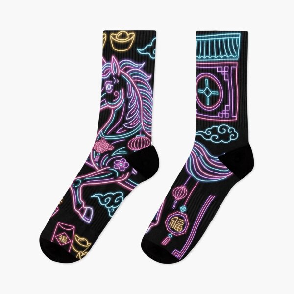 Item preview, Neon Floral Zodiac Horse and Fortune Symbols designed and sold by zzz888.