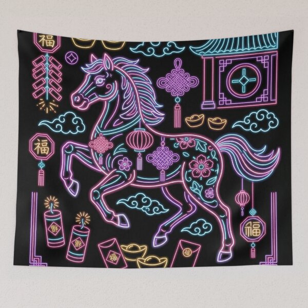 Item preview, Neon Floral Zodiac Horse and Fortune Symbols designed and sold by zzz888.