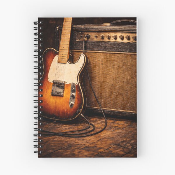 Item preview, Electric guitar leaning against a vintage tube amplifier designed and sold by grittymusicart.