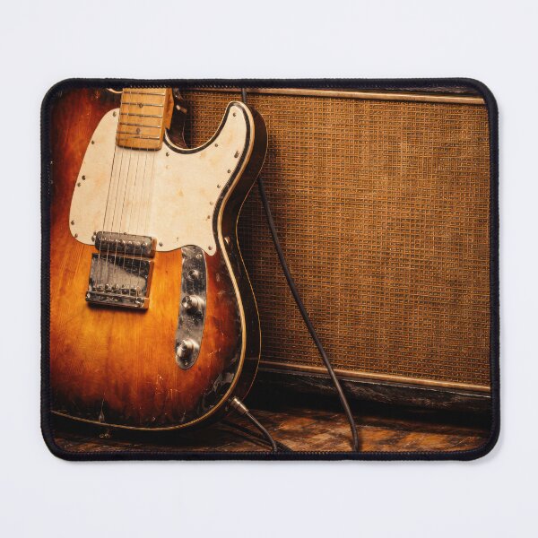 Item preview, Electric guitar leaning against a vintage tube amplifier designed and sold by grittymusicart.
