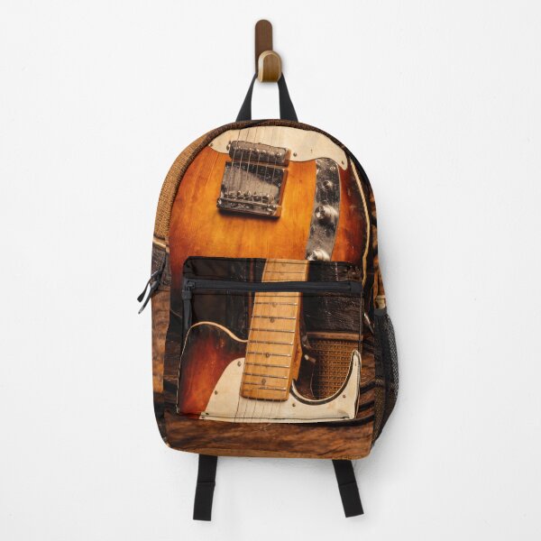 Item preview, Electric guitar leaning against a vintage tube amplifier designed and sold by grittymusicart.