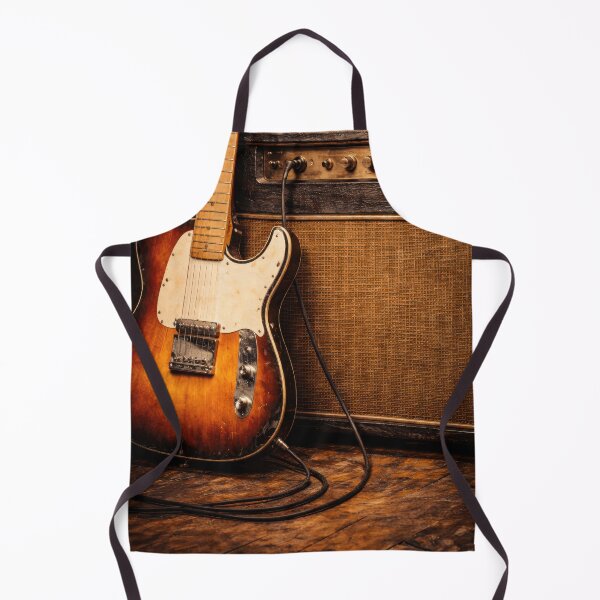 Item preview, Electric guitar leaning against a vintage tube amplifier designed and sold by grittymusicart.