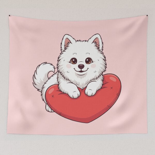 Item preview, Cute Samoyed Puppy Holding Red Heart – Valentine Dog designed and sold by The Real Life Symphony.