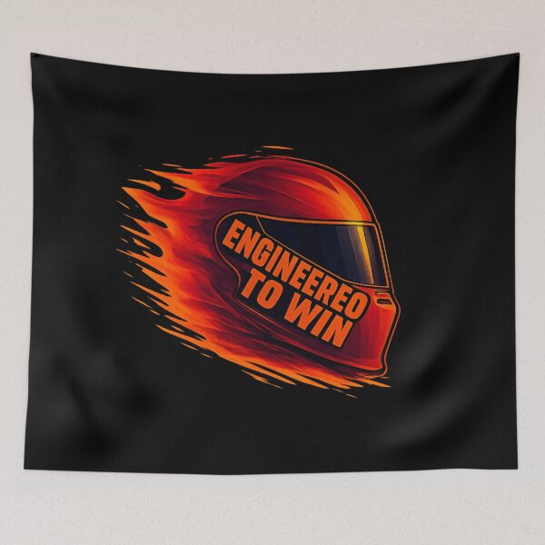 Item preview, Engineered to Win - Racing Helmet with Flames and Motion Typography designed and sold by MKreative Studio.