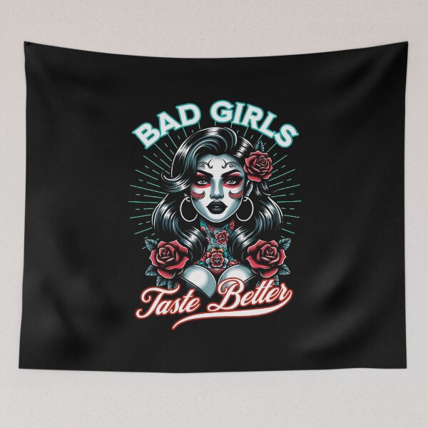 Item preview, Bad Girls Taste Better – Dark Pinup Tattoo Girl with Roses (Chicana Style) designed and sold by JagabondCustom.