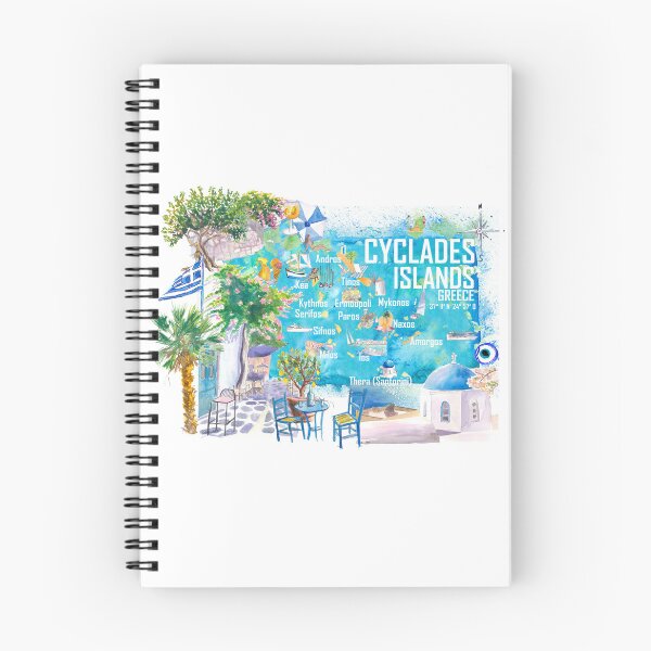Item preview, Cyclades Islands Greece Illustrated Travel Map with Iconic Highlights Santorini, Mykonos, Milos, Syros, Naxos designed and sold by artshop77.