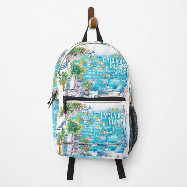 Item preview, Cyclades Islands Greece Illustrated Travel Map with Iconic Highlights Santorini, Mykonos, Milos, Syros, Naxos designed and sold by artshop77.