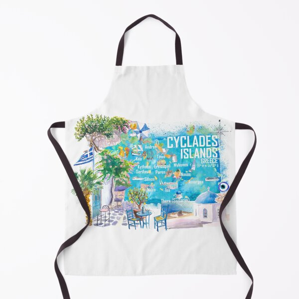 Item preview, Cyclades Islands Greece Illustrated Travel Map with Iconic Highlights Santorini, Mykonos, Milos, Syros, Naxos designed and sold by artshop77.