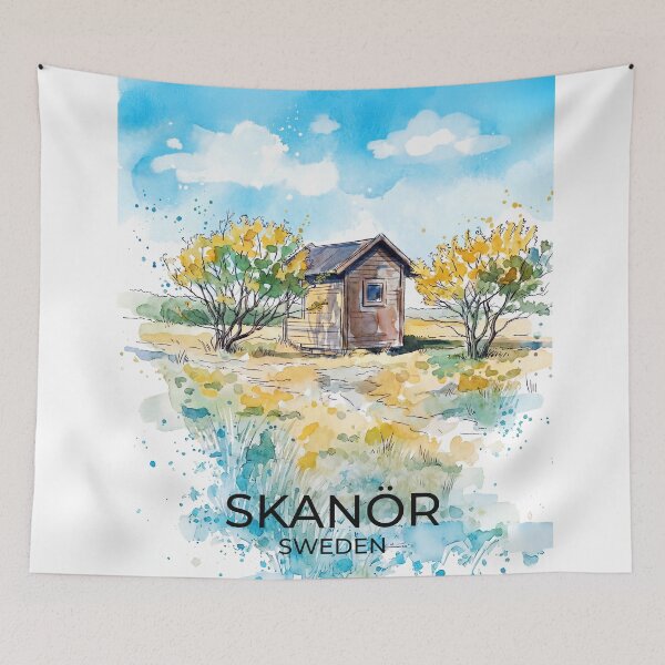 Item preview, Autumn light at Skanör Sweden with name - watercolor illustration designed and sold by clausbjoern.