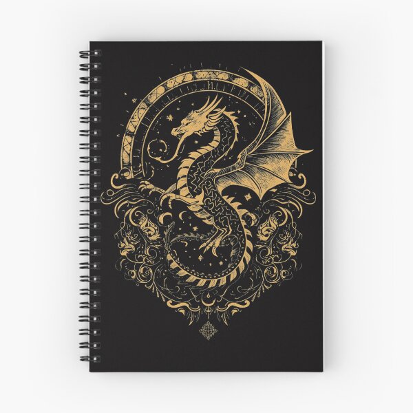 Aperçu de l'œuvre Dessin au trait doré d'un dragon céleste orné | Illustration mystique et fantastique médiévale créée et vendue par SAMNagy.