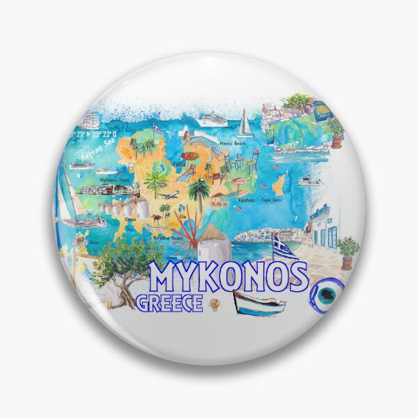 Item preview, Mykonos Greece Cyclades Illustrated Island Map with Iconic Highlights - Vertical Edition designed and sold by artshop77.