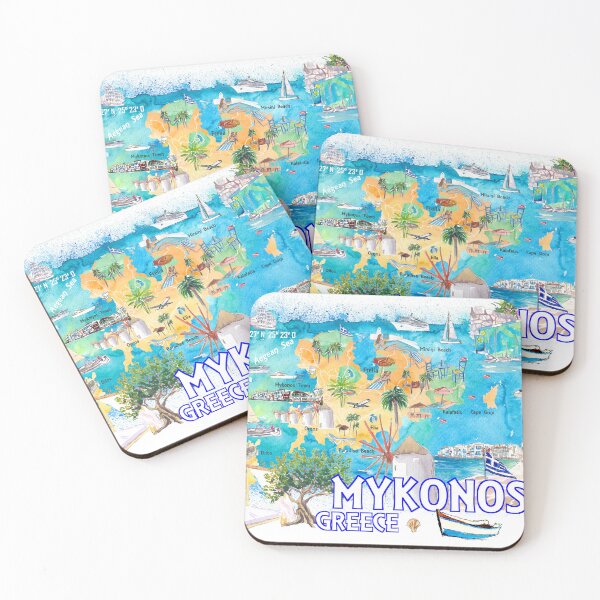 Item preview, Mykonos Greece Cyclades Illustrated Island Map with Iconic Highlights - Vertical Edition designed and sold by artshop77.