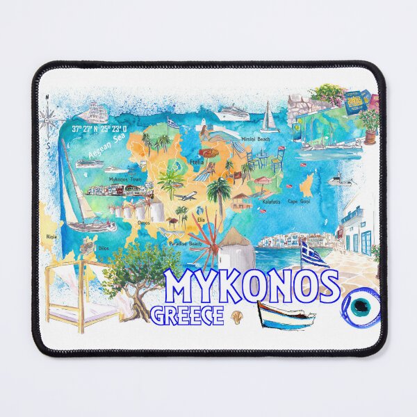 Item preview, Mykonos Greece Cyclades Illustrated Island Map with Iconic Highlights - Vertical Edition designed and sold by artshop77.
