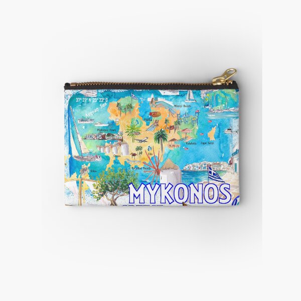Item preview, Mykonos Greece Cyclades Illustrated Island Map with Iconic Highlights - Vertical Edition designed and sold by artshop77.