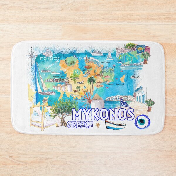 Item preview, Mykonos Greece Cyclades Illustrated Island Map with Iconic Highlights - Vertical Edition designed and sold by artshop77.