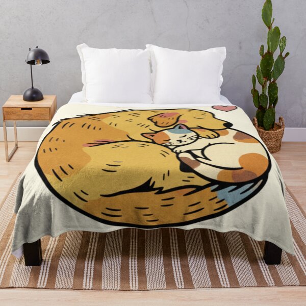 Item preview, Inseparable Friends - Cozy Vintage Cat and Dog Cuddle Art designed and sold by HappySproutArt.