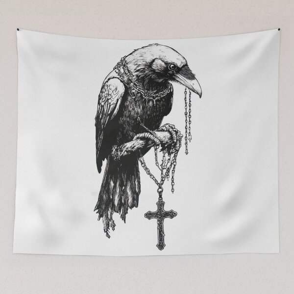 Item preview, Raven holding a cross necklace designed and sold by anytka.
