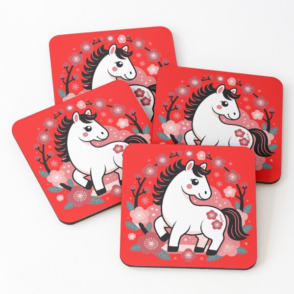 Item preview, Cute White Horse with Cherry Blossoms – Lunar New Year Zodiac Art designed and sold by Royalsticker.