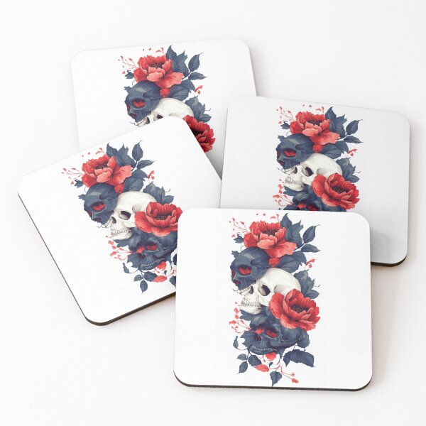 Item preview, Skulls with red flowers and leaves designed and sold by anytka.