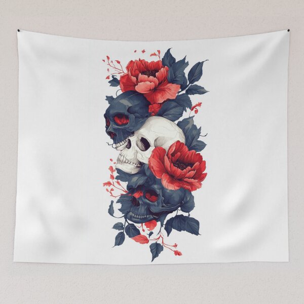 Item preview, Skulls with red flowers and leaves designed and sold by anytka.