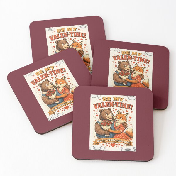Item preview, Be My Valentine Vintage Bear & Fox – Funny Retro Valentine’s Day Design Wine Red designed and sold by Studio Yvonne .