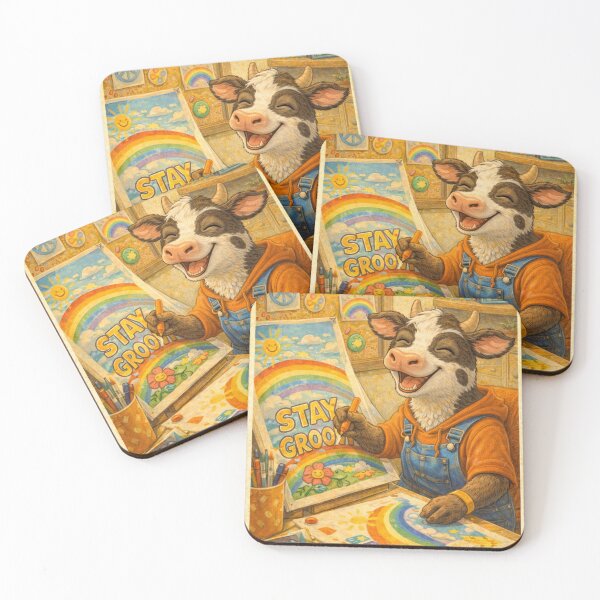 Item preview, Retro Cow Stay Groovy Art designed and sold by MIArt Studio.