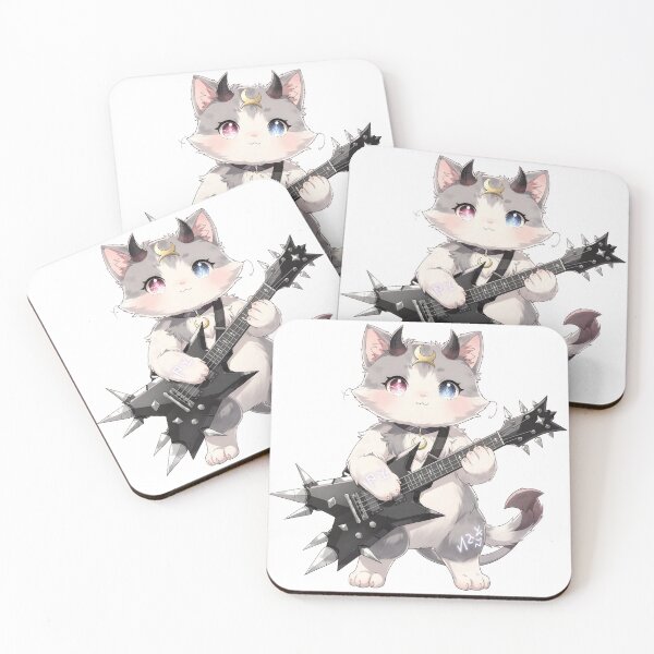Item preview, Kawaii Occult Metal Cat – Cute Demon Cat Playing Electric Guitar designed and sold by onlin3boutiqu3.