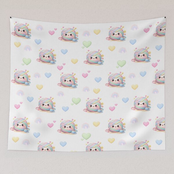 Item preview, Kawaii Crochet Pastel Pattern with Hearts and Rainbows designed and sold by DreamArtmaStudio.