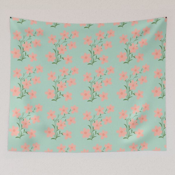 Item preview, Sweet Pink Floral Pattern on Mint Pastel Teal designed and sold by Tripple A Creations.
