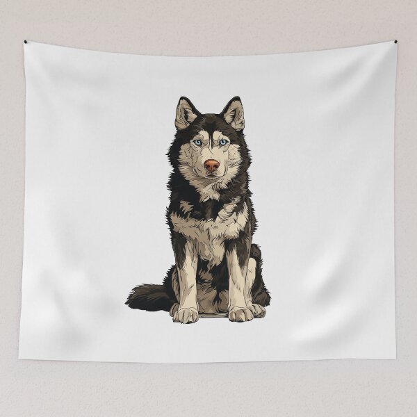 Item preview, Black and White Siberian Husky Dog Illustration designed and sold by whyitsme.