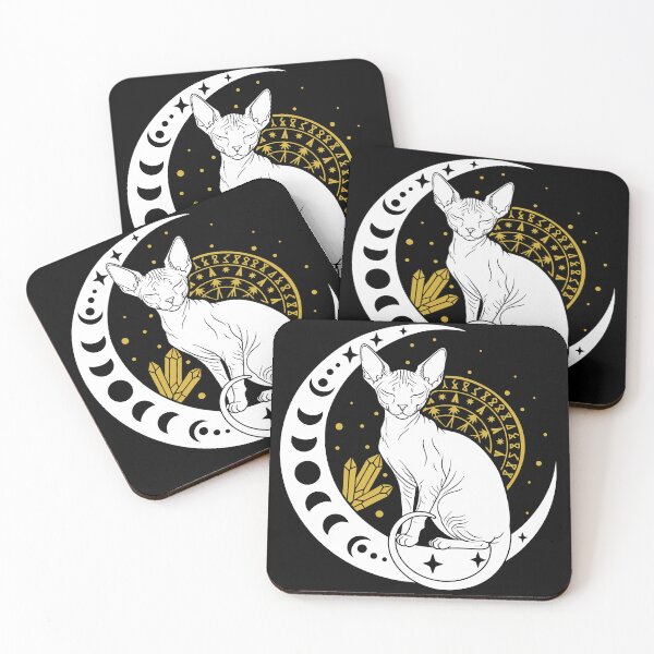 Item preview, Celestial Sphynx Moon Phases Gold Geometry Crystals designed and sold by kaszczyszko.