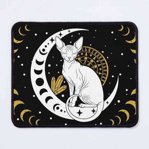 Item preview, Celestial Sphynx Moon Phases Gold Geometry Crystals designed and sold by kaszczyszko.
