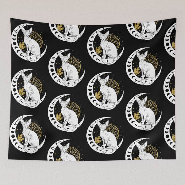 Item preview, Celestial Sphynx Moon Phases Gold Geometry Crystals designed and sold by kaszczyszko.