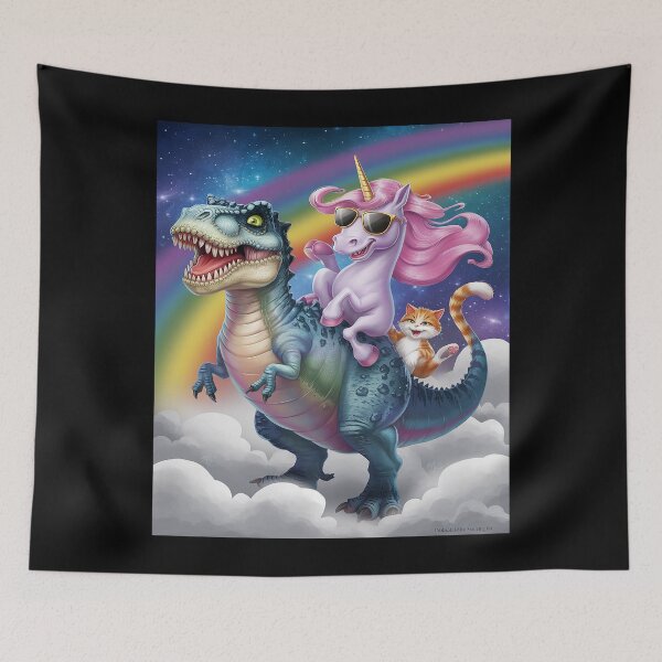 Item preview, Cat Unicorn Riding Dinosaur T rex Kitten Lover Space Galaxy designed and sold by MarryIsMonth.