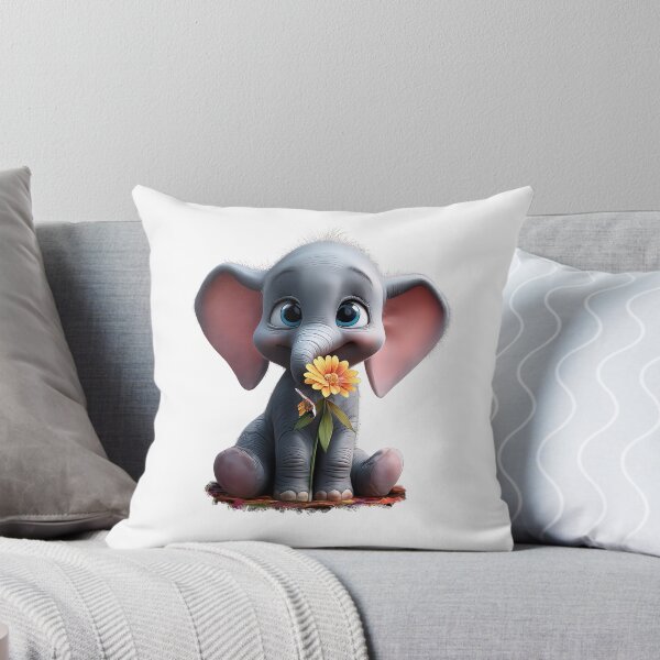 Item preview, Cute Baby Elephant Holding Flower – Adorable Aesthetic Animal Art designed and sold by LoveLaxmi Arts.
