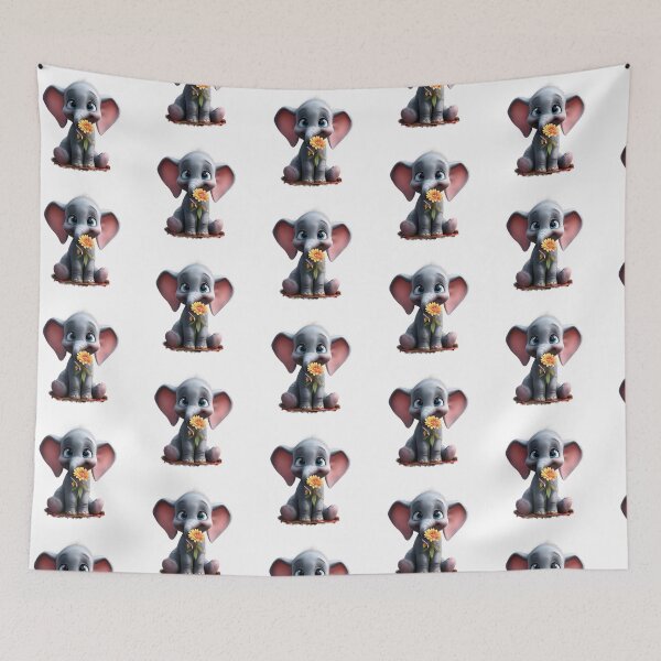 Item preview, Cute Baby Elephant Holding Flower – Adorable Aesthetic Animal Art designed and sold by LoveLaxmi Arts.