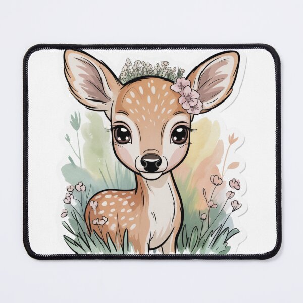 Item preview, Cute Fawn with Flowers Kawaii Watercolor Art designed and sold by DailySparks.