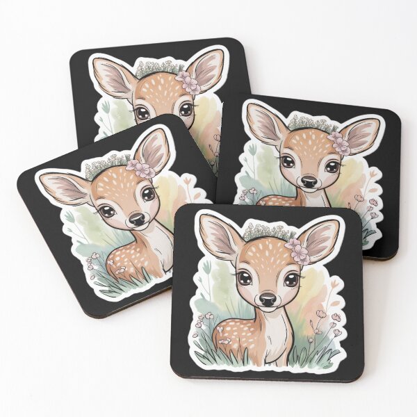 Item preview, Cute Fawn with Flowers Kawaii Watercolor Art designed and sold by DailySparks.