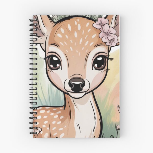 Aperçu de l'œuvre Faon mignon avec des fleurs, illustration kawaii à l'aquarelle créée et vendue par DailySparks.