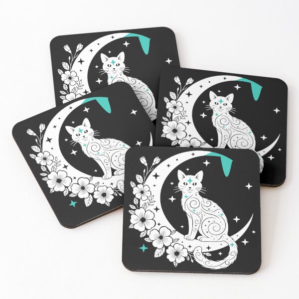 Item preview, Celestial Cat Moon Flowers designed and sold by kaszczyszko.