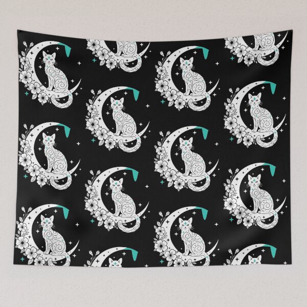 Item preview, Celestial Cat Moon Flowers designed and sold by kaszczyszko.