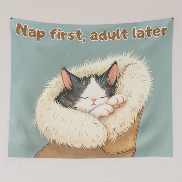 Item preview, Cat Meme Illustration-Nap First, Adult Later designed and sold by MiraLumeStudio.