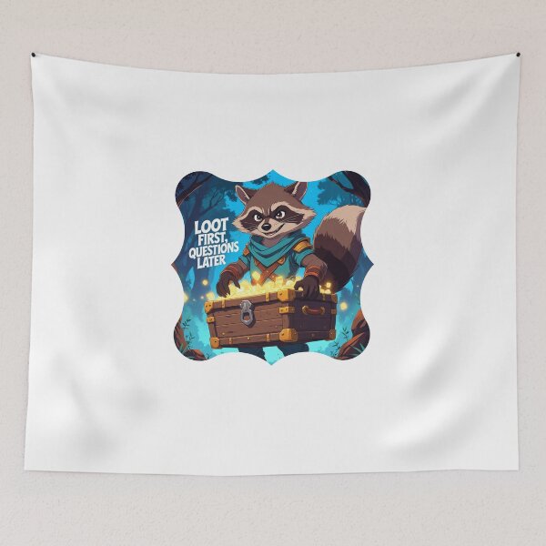 Item preview, Loot First, Questions Later gaming slogan designed and sold by SloganSauce.