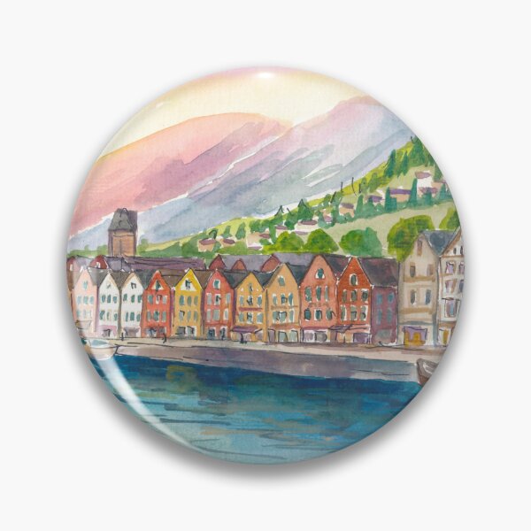 Item preview, Colorful Bryggen Hanseatic Houses Reflected in Bergen Norway Harbor designed and sold by artshop77.