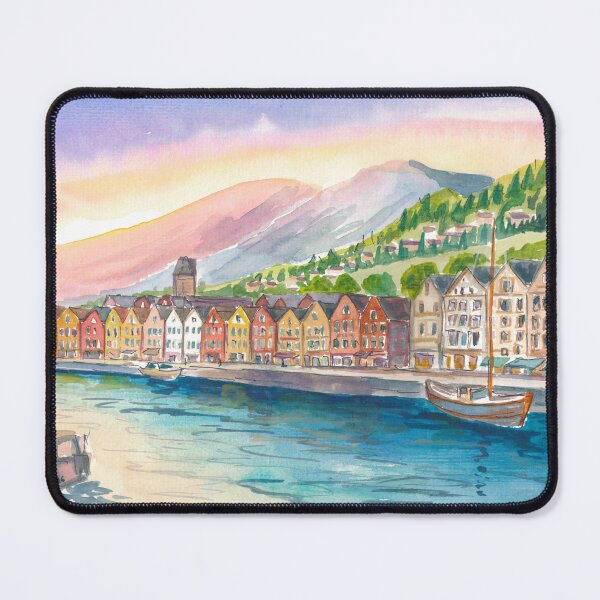 Item preview, Colorful Bryggen Hanseatic Houses Reflected in Bergen Norway Harbor designed and sold by artshop77.